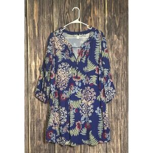 Loralette Womens Blue Floral Boho Tunic Dress Plus Size 22/24 3/4 Sleeve